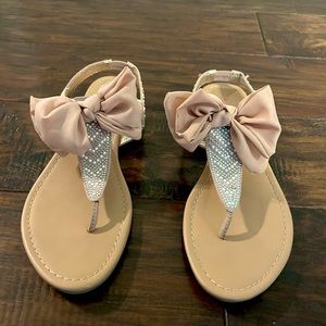 Blush pink bow & sequin sandals